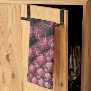 Boho Funky Eclectic Pink Black Abstract Fractal Kitchen Towel