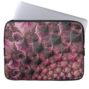 Boho Funky Eclectic Pink Black Abstract Fractal Laptop Sleeve