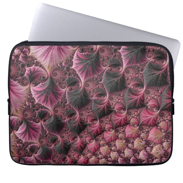 Boho Funky Eclectic Pink Black Abstract Fractal Laptop Sleeve (Front)