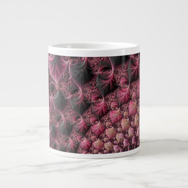 Boho Funky Eclectic Pink Black Abstract Fractal Large Coffee Mug (Front)