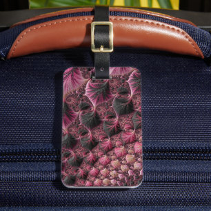 Boho Funky Eclectic Pink Black Abstract Fractal Luggage Tag