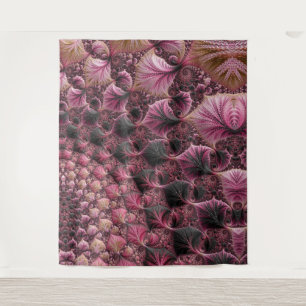 Boho Funky Eclectic Pink Black Abstract Fractal Tapestry