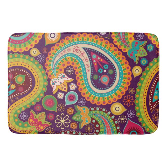 Boho Funky Trendy Retro Abstract Pattern Bath Mat (Front)