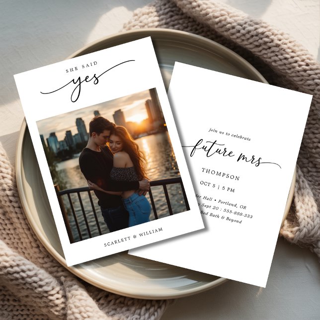 Boho Future Mrs. Photo She Said Yes Bridal Shower Invitation (Creator Uploaded)