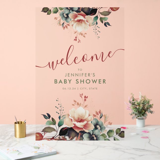 Boho Garden FLORAL Baby Shower Welcome  Acrylic Sign (Wedding)