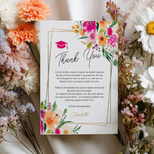 Boho garden floral gold photo graduation thank you card