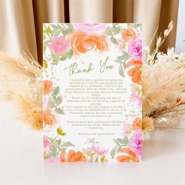 Boho Garden orange wildflowers graduation Thank You Card (Boho Garden orange wildflowers graduation Thank You Card)