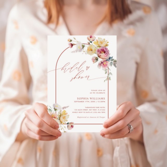 Boho Garden Rose Flowers Bridal Shower Invitation (Creator Uploaded)