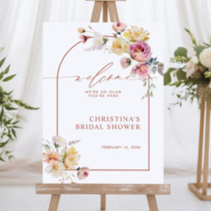 Boho Garden Rose Flowers Bridal Shower Welcome Poster