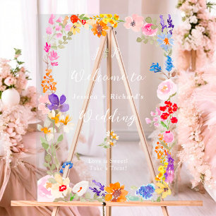 Boho garden summer floral initials wedding acrylic sign