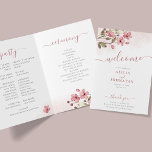 Boho garden watercolor floral blush pink wedding program<br><div class="desc">Modern rustic bohemian watercolor botanical cherry blossom wildflowers with foliage dusty rose pink bouquets making a chic spring summer garden elegant custom wedding program template with a trendy handwriting calligraphy script in a pastel delicate colour palette.                  Easy to personalize it with your details on the front and inside!</div>