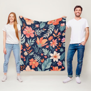 Boho Garden Whimsy – Tropical Floral Fleece Blanke Blanket