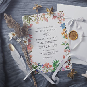 Boho Garden Wildflower Rustic QR Code Wedding Invitation