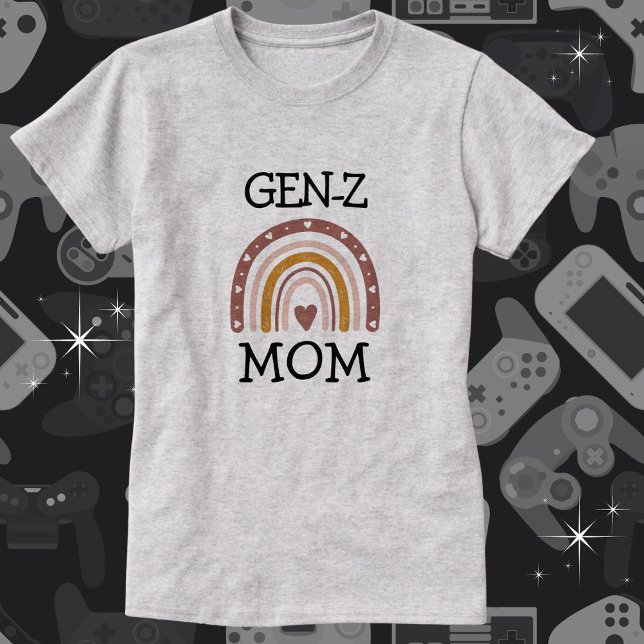BOHO "GEN-Z" Rainbow Heart Mom's T-Shirt (Personalize the text to say whatever you want. Available in multiple styles, colors and sizes. )