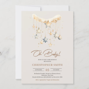 Boho gender neutral copper rusty baby toys stars invitation