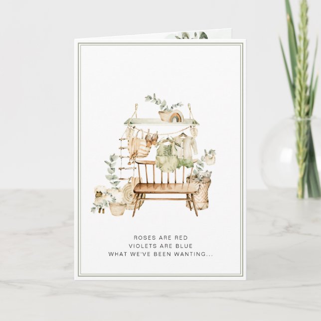 Boho Gender Neutral Pregnancy Announcement Card (Front)