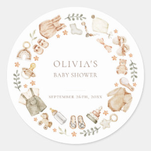 Boho Gender Neutral Vintage Baby Clothes Shower Classic Round Sticker