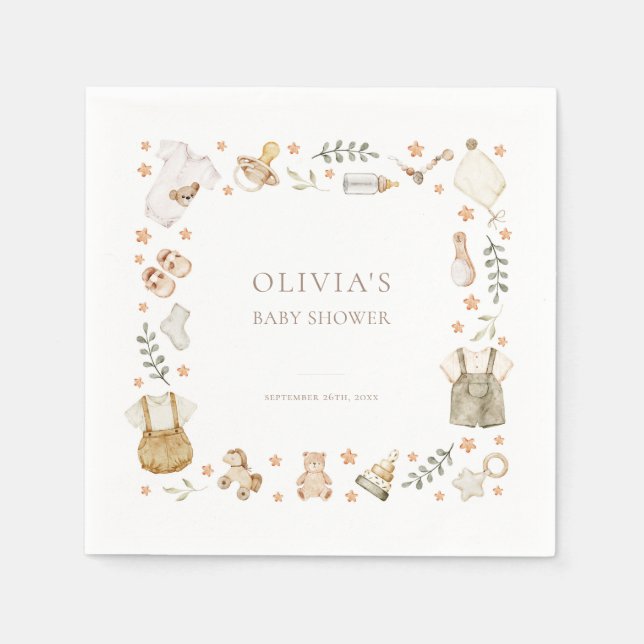 Boho Gender Neutral  Vintage Baby Clothes Shower Napkin (Front)