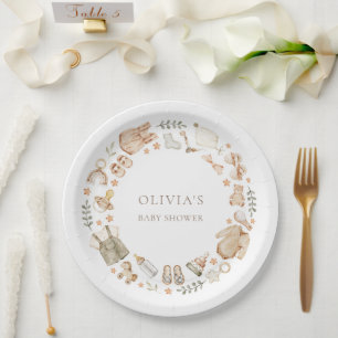 Boho Gender Neutral Vintage Baby Clothes Shower Paper Plate