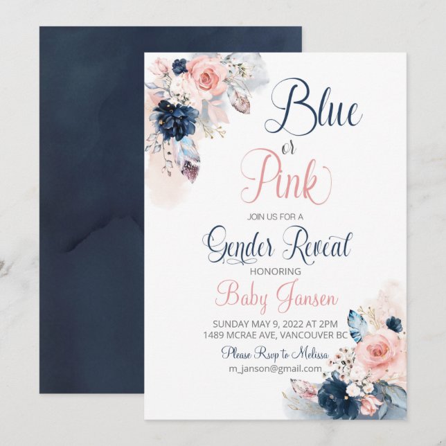 Boho Gender Reveal Invitation  (Front/Back)