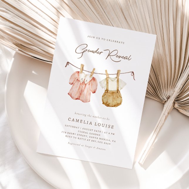 Boho Gender Reveal Vintage Baby Clothes Invitation (Creator Uploaded)