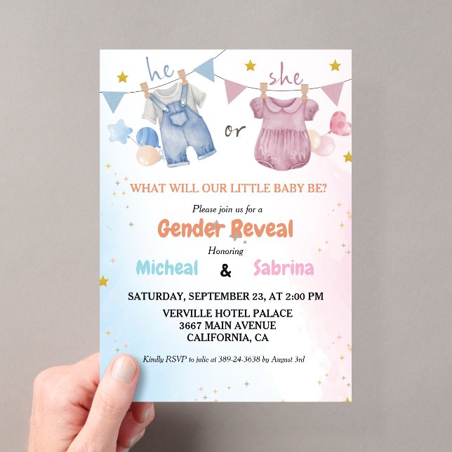 Boho Gender Reveal Vintage Baby Clothesline Acrylic Invitations (Insitu (Handheld))