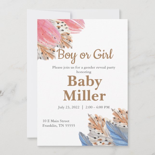 Boho Genre Reveal Party Boy or Girl Invitation  (Devant)