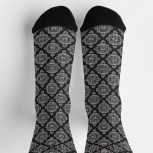 Boho Geometric Abstract Line Black and Cream Socks