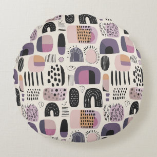 Boho Geometric Abstract Pattern Round Pillow
