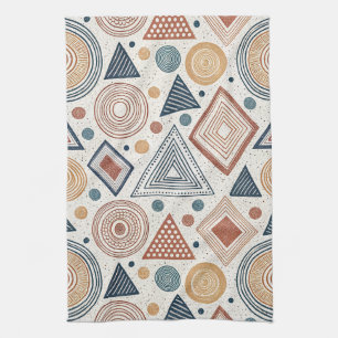 Boho Geometric Abstract Shapes Terracotta Pattern Kitchen Towel