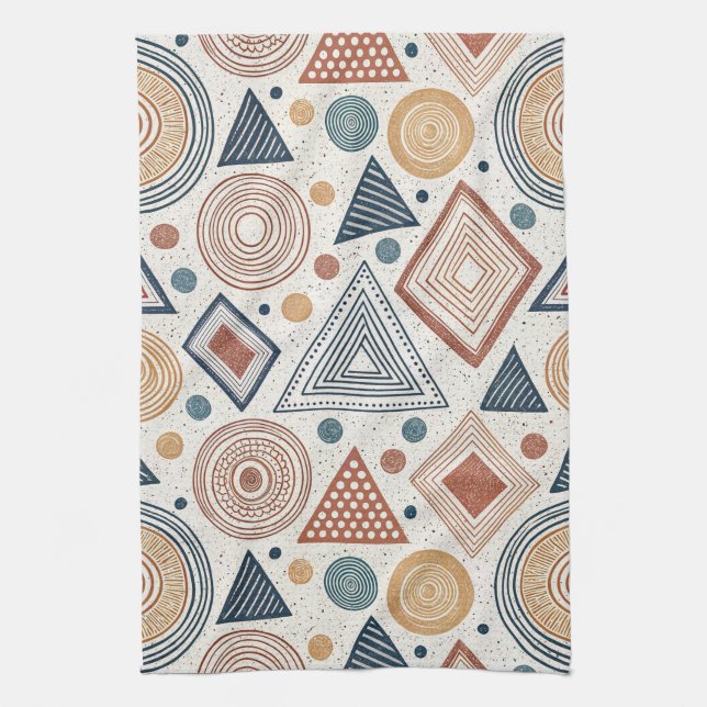 Boho Geometric Abstract Shapes Terracotta Pattern Kitchen Towel (Vertical)