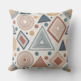 Boho Geometric Abstract Shapes Terracotta Pattern Throw Pillow