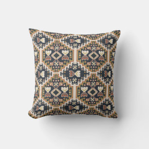 Boho Geometric Black Yellow Tan Pattern Throw Pillow