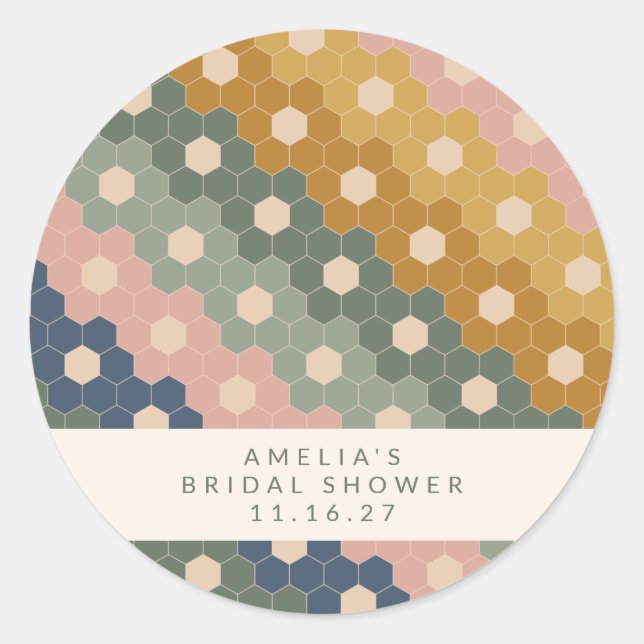 Boho Geometric Blue Green Custom Bridal Shower Classic Round Sticker (Front)