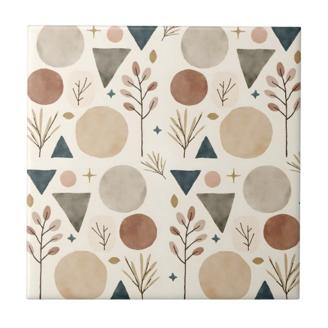 Boho Geometric Botanical Pattern Design 385 Tile (Front)