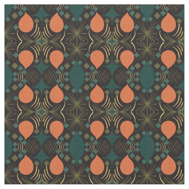 Boho Geometric Diamond Black Pattern Fabric (Close Up)