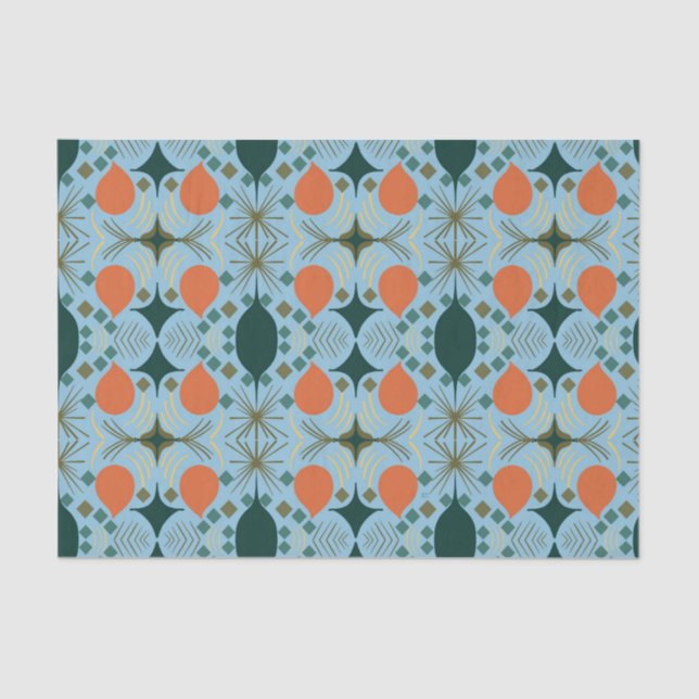 Boho Geometric Diamond Blue Pattern  Tissue Paper (Front)
