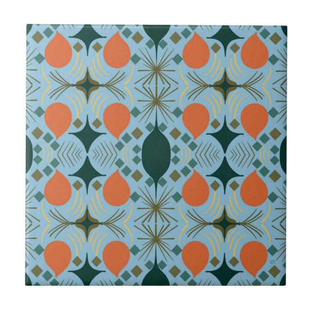 Boho Geometric Diamond Blue   Tile (Front)