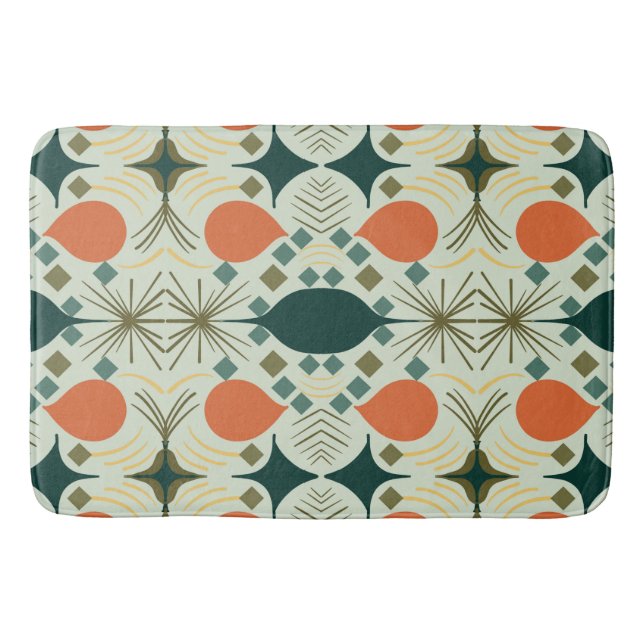 Boho Geometric Diamond Mint Pattern Bath Mat (Front)