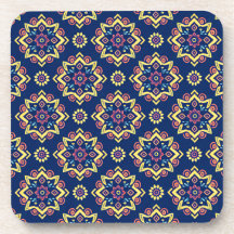 Boho Geometric Floral Pattern Coasters - Set of 6