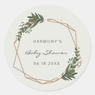 Boho Geometric Greenery Gender Neutral Baby Shower Classic Round Sticker