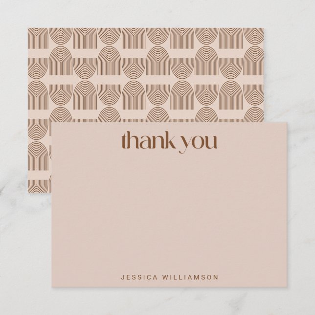 Boho Geometric Lines Terracotta Custom Shower Thank You Card (Front/Back)