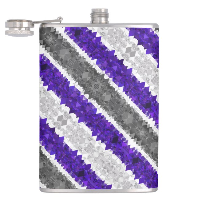 Boho Geometric Mod Retro Greygender Pride Flag Hip Flask (Opened)