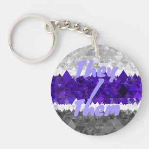 Boho Geometric Mod Retro Greygender Pride Flag Keychain