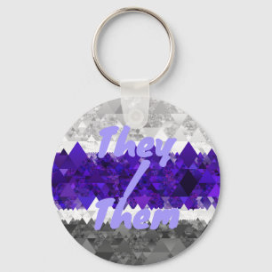 Boho Geometric Mod Retro Greygender Pride Flag Keychain