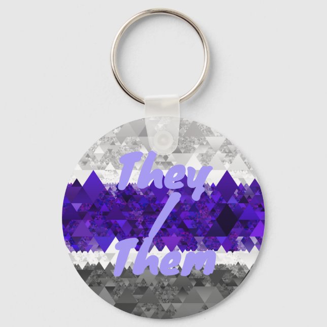 Boho Geometric Mod Retro Greygender Pride Flag Keychain (Front)