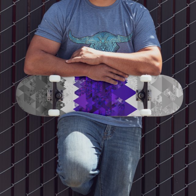Boho Geometric Mod Retro Greygender Pride Flag Skateboard (Outdoor 3)