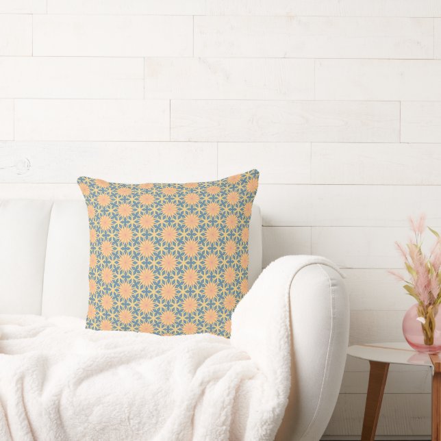 Boho, geometric orange and blue 20 inch pillow. throw pillow (Couch)