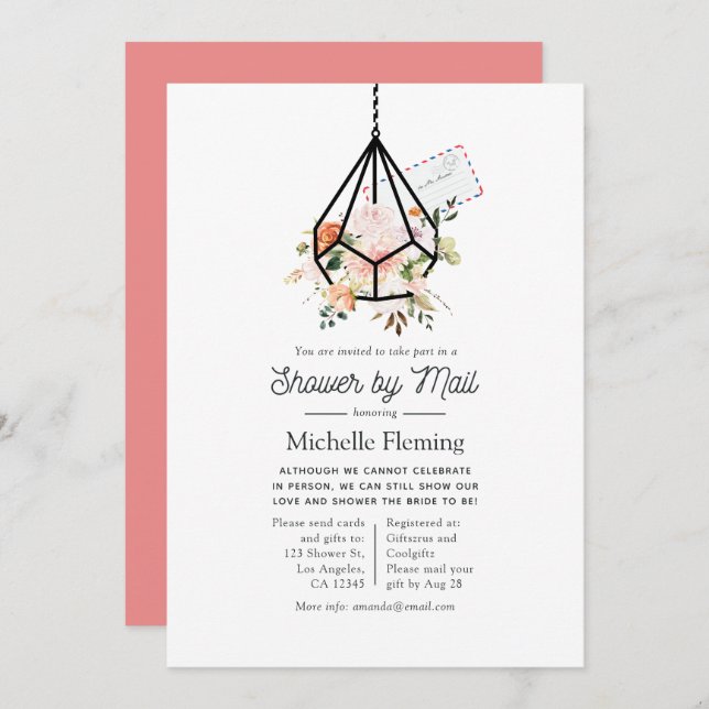 Boho Geometric Terrarium Bridal Shower by Mail Invitation (Front/Back)