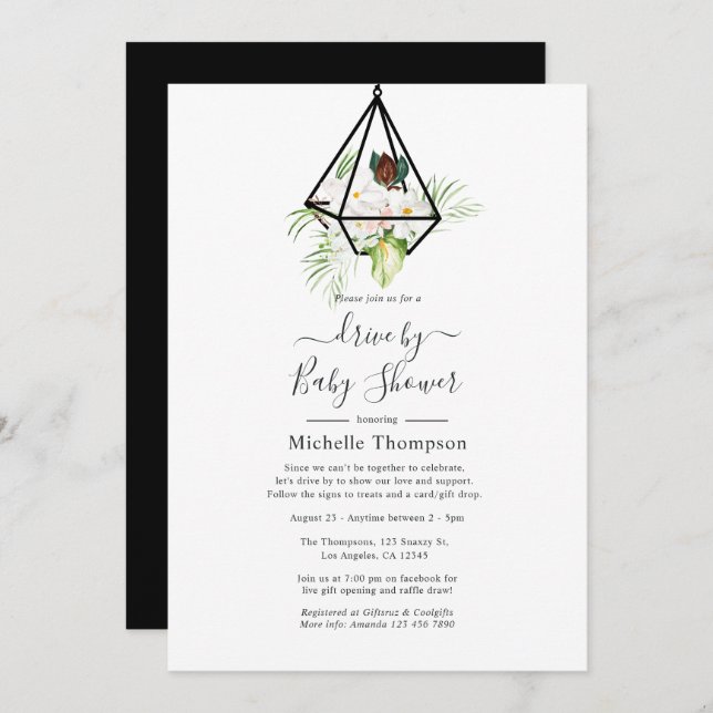 Boho Geometric Terrarium Floral Drive By Shower Invitation (Front/Back)